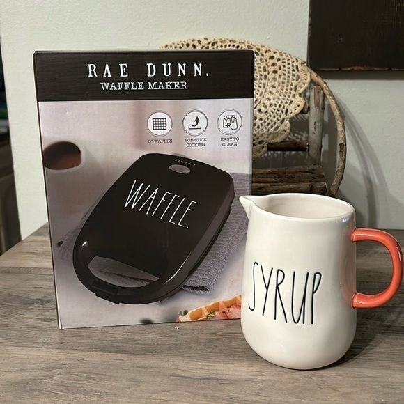NIB Rae Dunn Non-Stick Waffle Maker and NWOT Syrup Pitcher - Picture 1 of 14